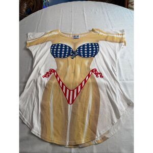 LA Imprints 90s My Bikini T-Shirt Overall Print One Size Red White Blue America